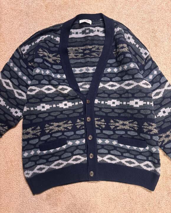 Vintage INXS Geometric Pattern Knit Cardigan Sweater Made in Canada - Picture 2 of 4